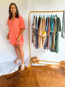 Coral Mineral Washed  Knit Romper