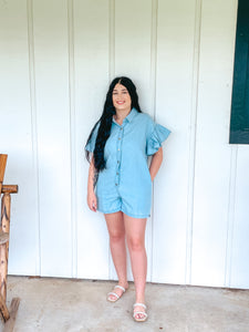 Denim Ruffle Sleeve Romper