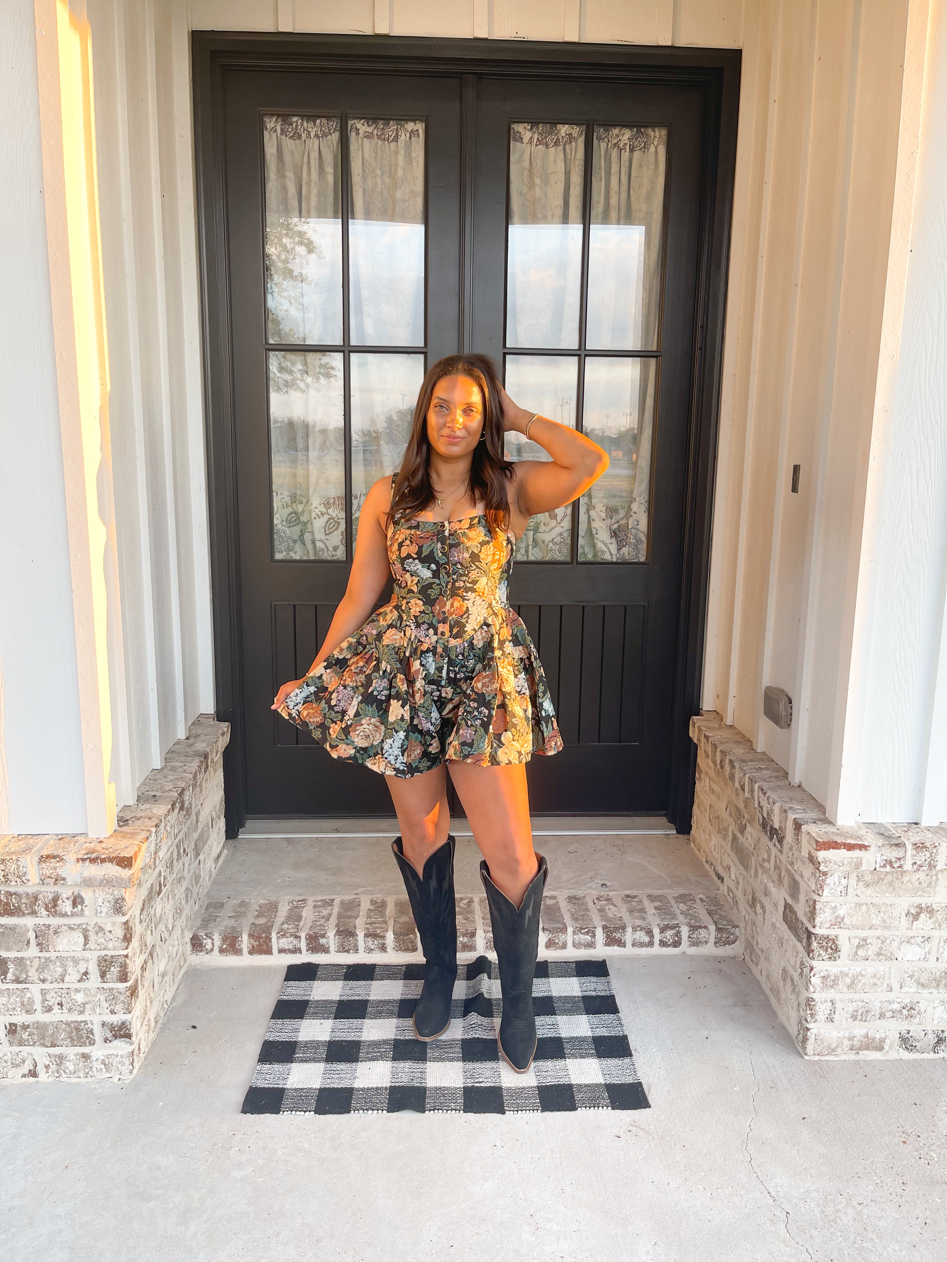 Floral Jacquard Tapestry Tiered Ruffle Romper