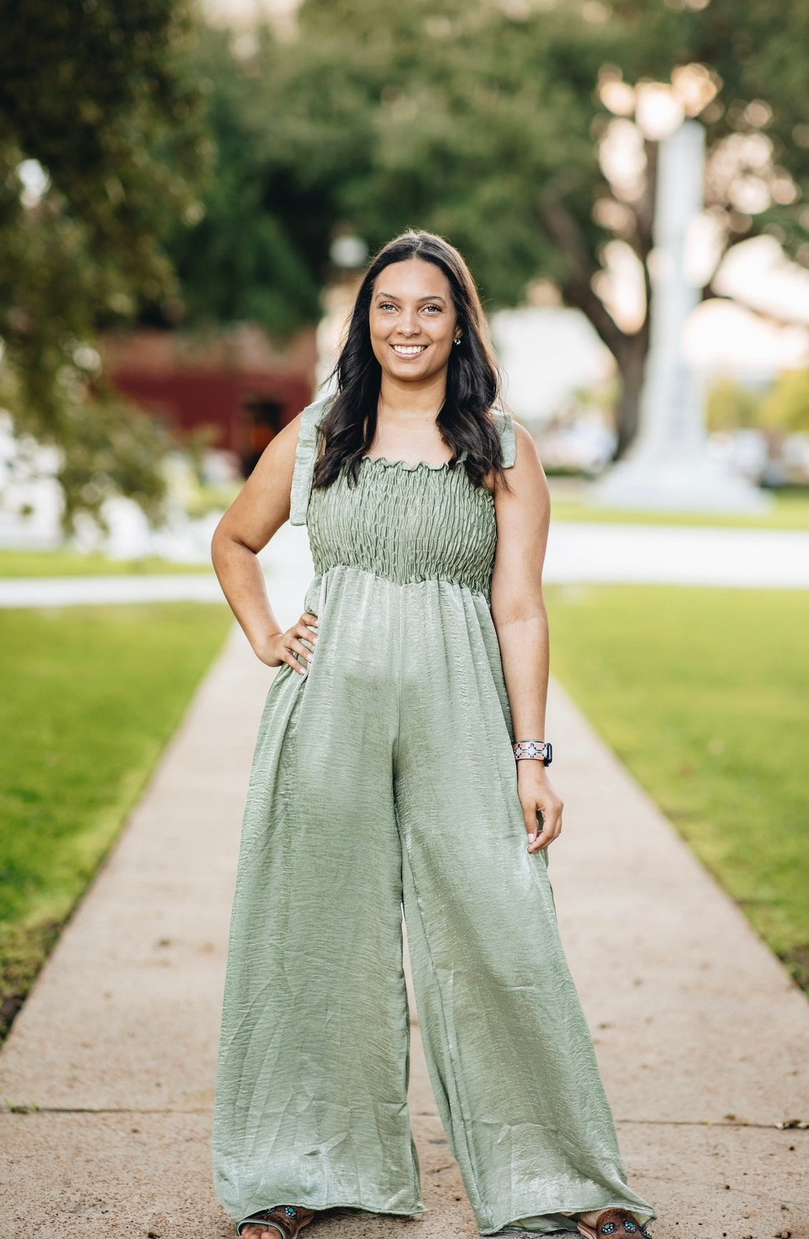 Greenly Satin Smocked Jumpsuit