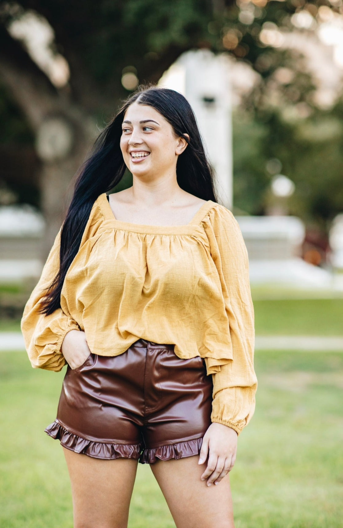 Brown Faux Leather Shorts