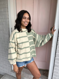 Sage/Cream Striped Sweater