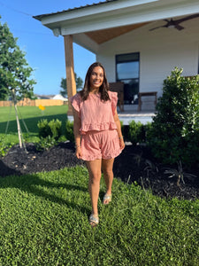 Peachy Picnic Solid Woven Shorts Set