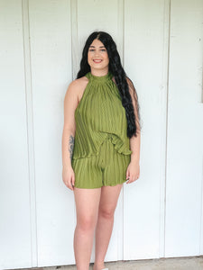 Ibiza Green Pleated Set