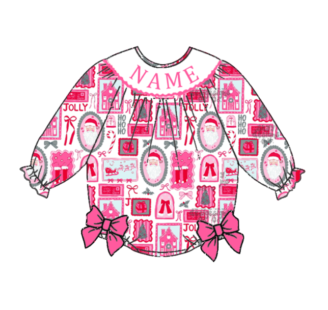Girls Christmas Custom Name Embroidery Smock Santa Dress & Bubble