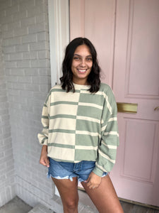 Sage/Cream Striped Sweater