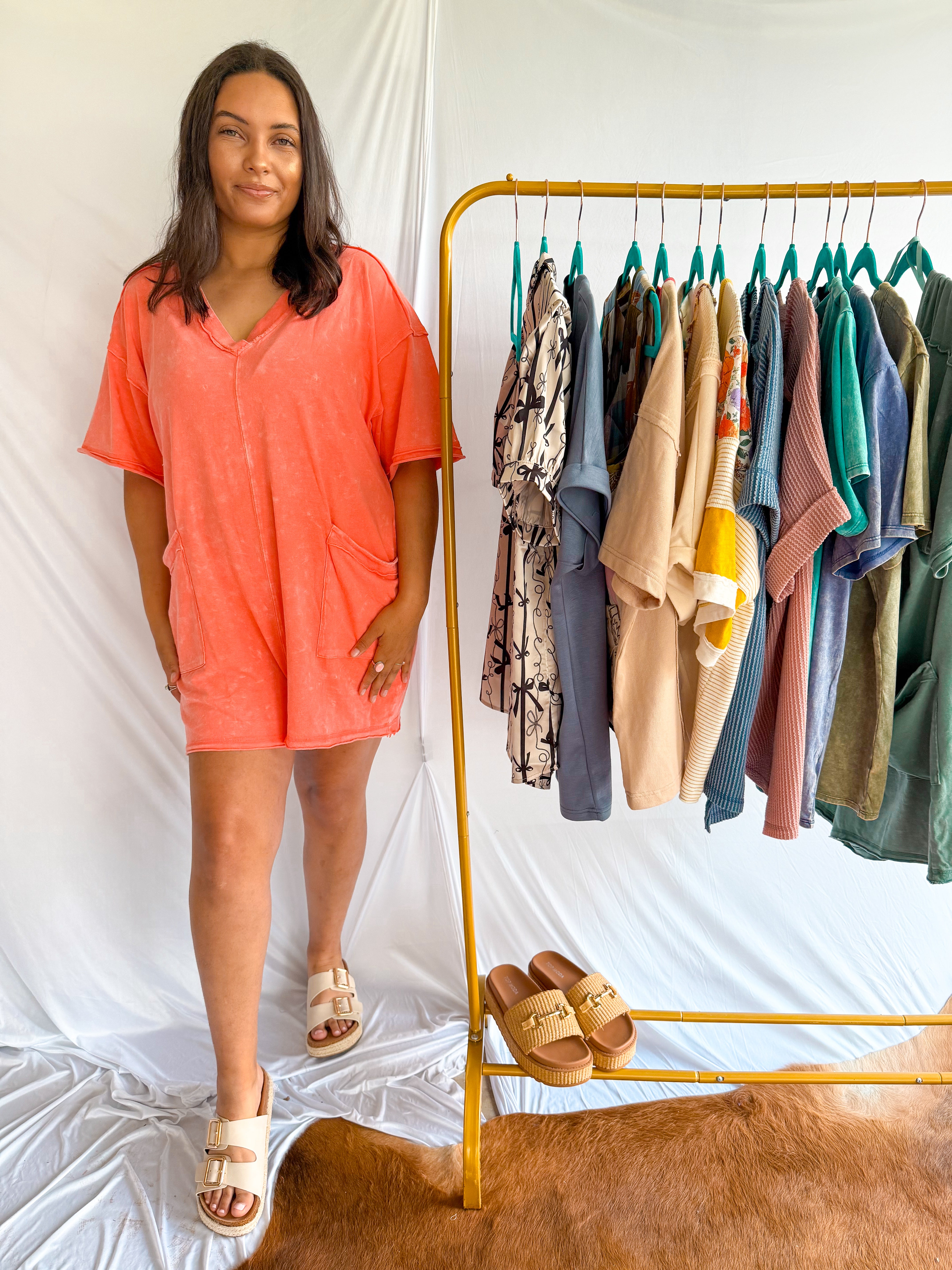 Coral Mineral Washed  Knit Romper