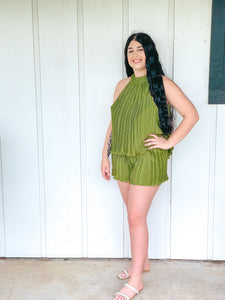 Ibiza Green Pleated Set