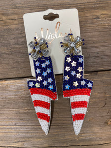 Bejeweled Patriotic Lightening Bold Beaded Earrings