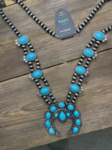 TURQUOISE SHERWOOD ARCH SILVER PEARL NECKLACE