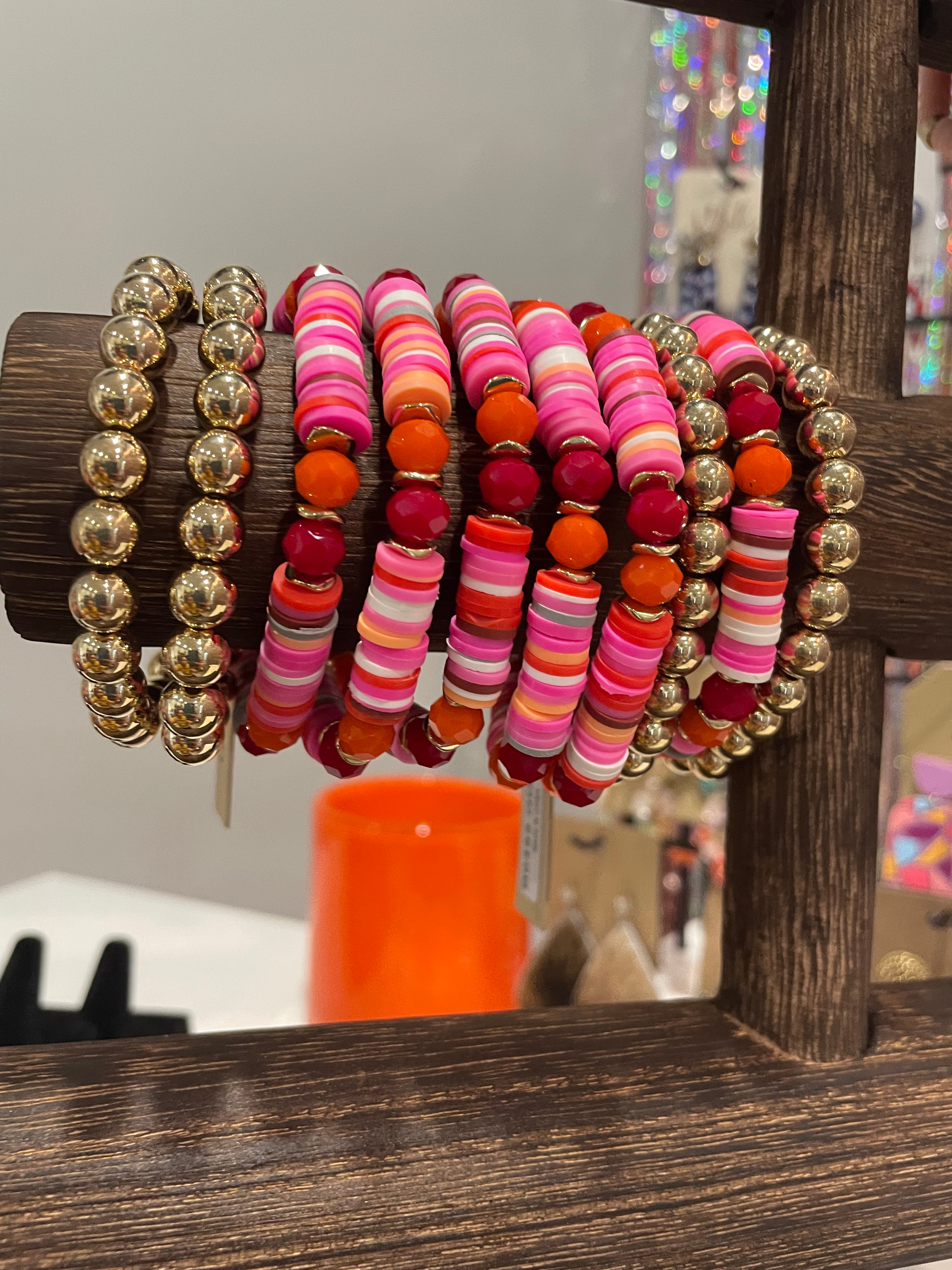 Summer Melody Fuchsia Gold-tone Beaded Bracelet