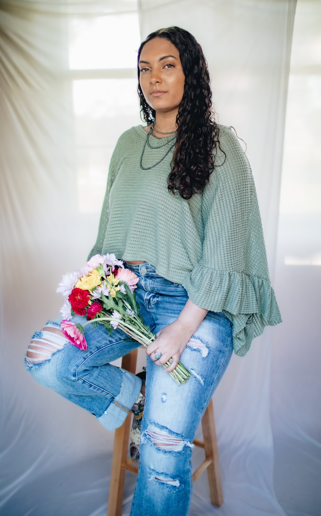 Green Ruffle Waffle Top